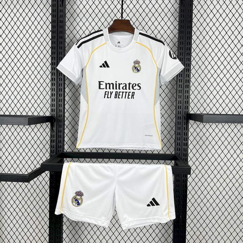 Conjunto Infantil Real Madrid home branco 2025/26